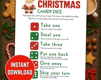 Afdrukbaar kerstsnoepspel, leuk feestspel voor kinderen, leuke feestelijke klasactiviteit, kerstspel digitale download pdf