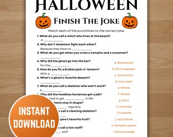 Halloween Finish the Joke Game, Spooky Fall Printable Party Activity with Halloween Jokes, Family Game for Kids & Adults, Digital Download