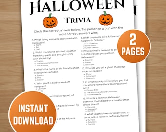 ハロウィーンのクイズゲーム（印刷可能）、不気味なハロウィーンクイズパーティーアクティビティ、子供と大人向けの楽しいファミリーゲーム、楽しいパーティーアクティビティ