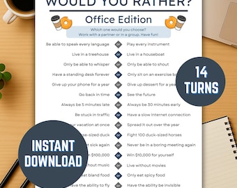 Office Would You Rather Game Printable, Office Themed Work Game Icebreaker, Fun Team Building Game, Office Games, Instant Download PDF