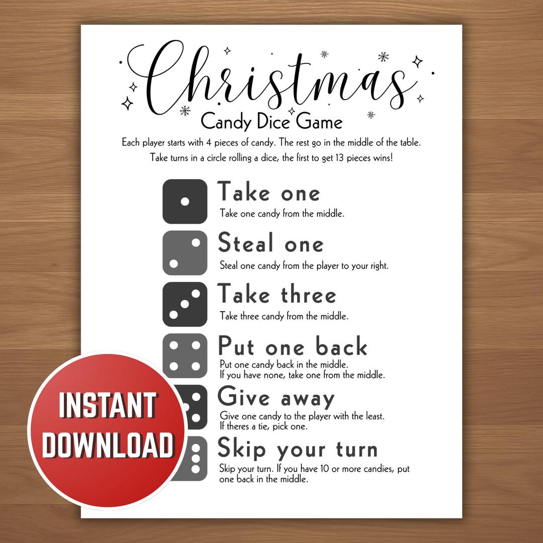 Christmas Candy Dice Game, Fun Secret Santa Printable Holiday Party ...