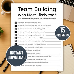 Team Building Who’s Most Likely To Game Printable, Fun Work Games, Team Building Activity, Office Icebreaker for Coworkers