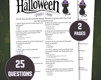 ハロウィンクイズゲーム、印刷可能なハロウィンクイズパーティーアクティビティ、子供と大人が楽しめるファミリーゲーム、不気味なゴシックデジタルダウンロード