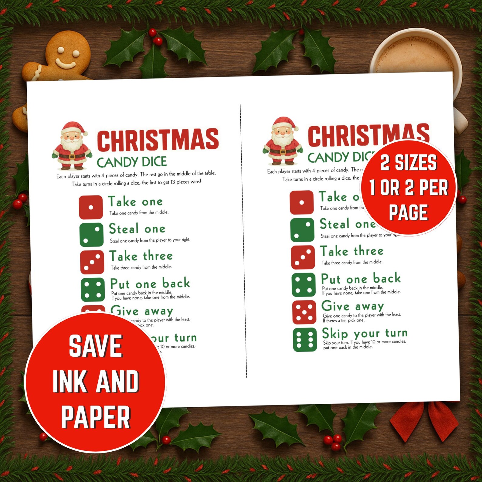 Christmas Candy Dice Game Printable, Fun Holiday Party Game for Kids ...