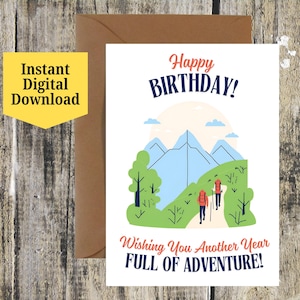 Hiking Birthday Card | A5 Digital Download | Outdoors Adventure Theme | Print at Home