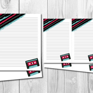 Papel de papelería imprimible Funky Retro 80s Cassette Tape Letter Pen Pal Papers Digital imprimible forrado y sin forro estacionario
