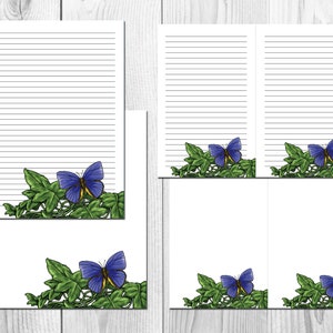 Papelería imprimible Papel Mariposa Bonito Azul y Amarillo Elegante Carta Pen Pal Papeles Digital Imprimible Papel Forrado y Sin Forrar