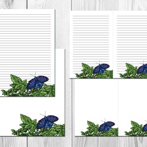 Papelería imprimible Papel Mariposa Bonito Arco Iris Azul Elegante Carta Pen Pal Papeles Digital Imprimible Papel Forrado y Sin Forrar