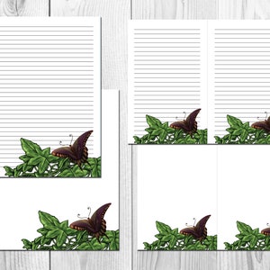 Carta di cancelleria stampabile Farfalla Bella Borgogna Elegante lettera Pen Pal Papers Carta stampabile digitale a righe e senza righe