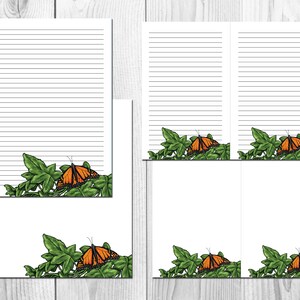 Papelería digital Papel Mariposa Bonita Monarca Naranja Negro Elegante Carta Pen Pal Papeles Digital Imprimible Papel Forrado y Sin Forrar
