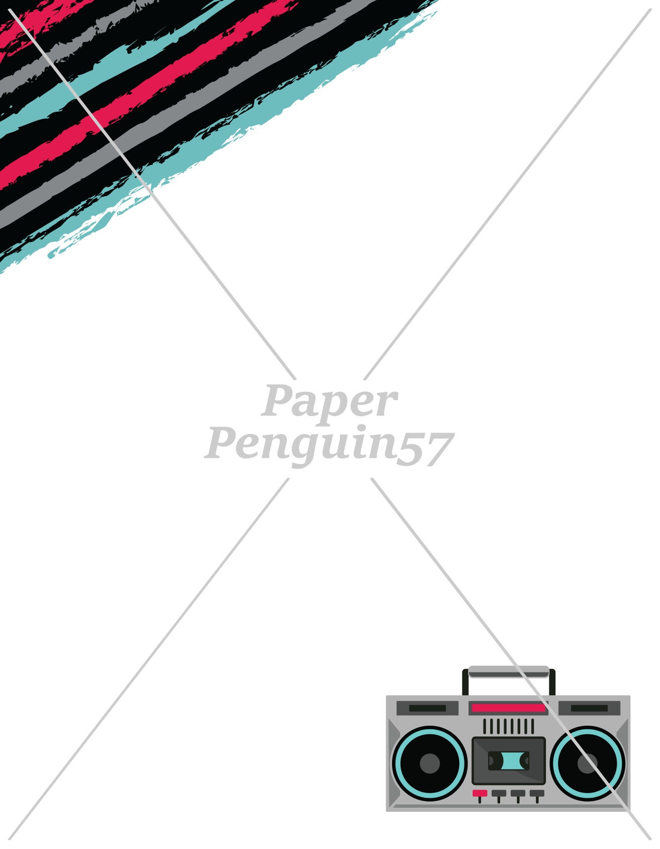 Printable Stationery Paper Funky Retro 80s Boombox Letter Pen Etsy UK