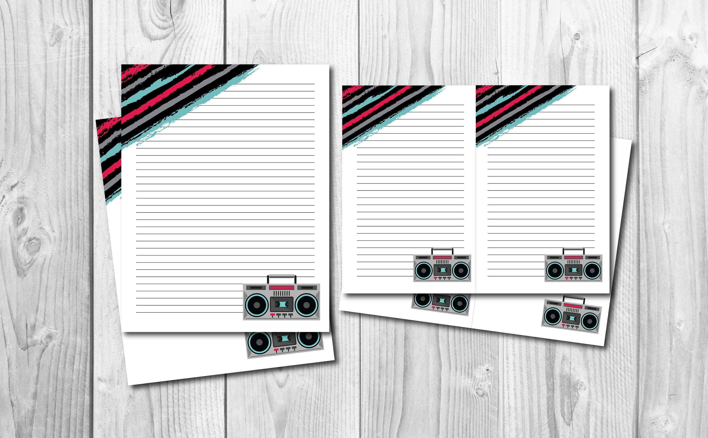 Printable Stationery Paper Funky Retro 80s Boombox Letter Pen Etsy
