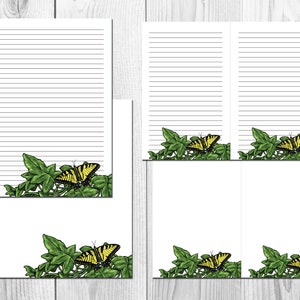 Papelería imprimible Papel Mariposa Bonito Tigre Oriental Amarillo Elegante Carta Pen Pal Papeles Digital Imprimible Papel Forrado y Sin Forrar