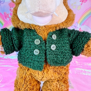 Handmade Crochet Sweater for 16 Inch Plush Toys - Fits Build a Bear  – Cozy Green Cottagecore Cardigan OOAK 16” Doll Clothes