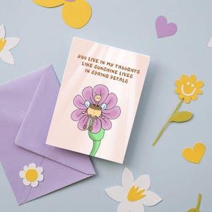 Biglietto d'auguri con fiori carini / Vivi nei miei pensieri / Digitale: un biglietto d'auguri stampabile, giocoso e disegnato a mano, in 3 dimensioni, pronto per la stampa in formato PDF
