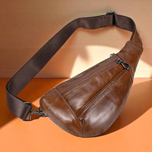 Soft Leather Men&#39;s Sling Bag | Vintage Crossbody Chest Bag for Travel, Hiking & Everyday Use | Rugged Outdoor Shoulder Bag | Gift for Him