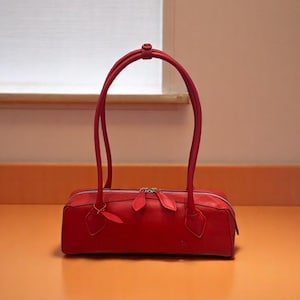 Gefrostete Rindsleder Baguette Tasche, Französisch Retro Leder Schulter Geldbörse, Lange Griff Unterarm Handtasche, Elegantes Geschenk für Sie,