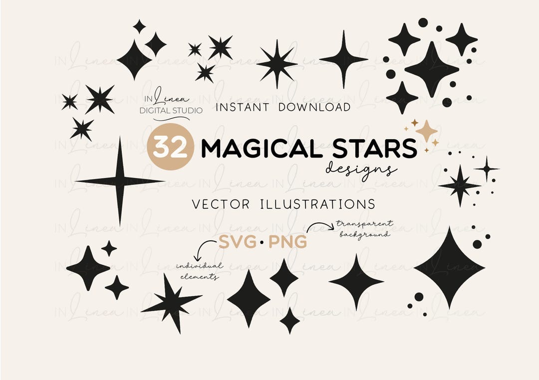 Star SVG Clipart Bundle | Minimal Celestial Stars | Line Art Star ...