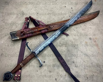 Hand-Forged Damascus Falchion Sword: Gothic Medieval Beast of Gévaudan Sword