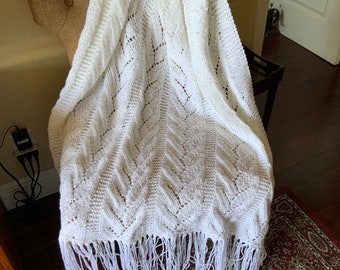 White knit Afghan baby/toddler/adult lapghan lacy