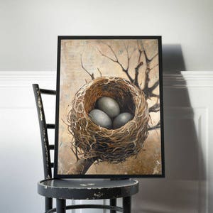 Bird Nest Wall Art Print, Birds Nest With Eggs Poster, Nature Art, Bedroom, Living Room, Kitchen, Dining Room