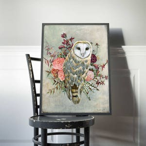 Barn Owl Art Print, Boho Style Owl Wall Decor, Owl Totem Gift Idea image 1