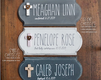 Personalized Baptism Gift, Confirmation Gift, Baptism Keepsake for Boy, Girl, or Adult, Wall Sign with Cross, Wood Cross Gift