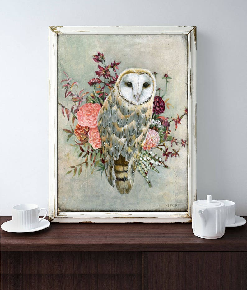 Barn Owl Art Print, Boho Style Owl Wall Decor, Owl Totem Gift Idea image 9