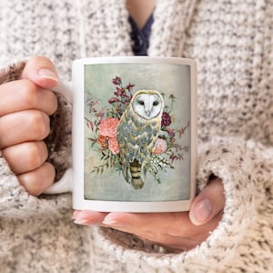Owl Mugs, Owl Gifts, Coffee Cup Gift for Owl Lover, Boho Style Coffee Mug Gift for Her