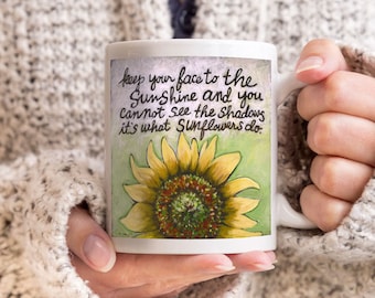 Zonnebloemen koffiemok, inspirerend koffiekopje cadeau, ondersteuning cadeau idee, zonnebloem geschenken, gepersonaliseerd cadeau