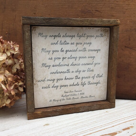 Personalized Baptism Gift Girl Or Boy First Communion Keepsake Wood Prayer Sign New Baby Present - 