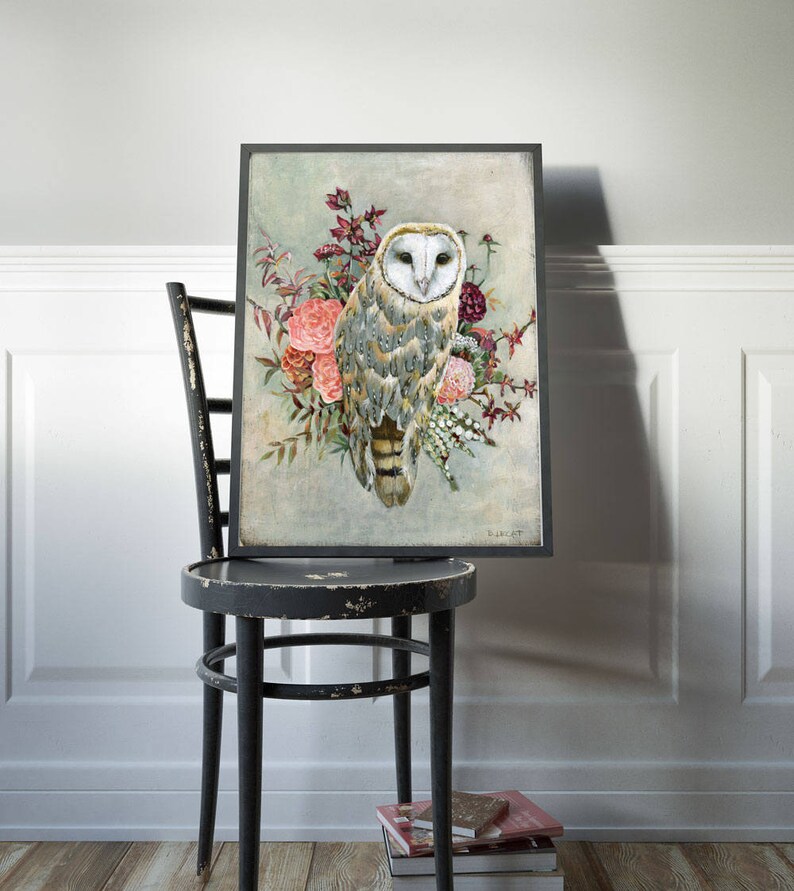 Barn Owl Art Print, Boho Style Owl Wall Decor, Owl Totem Gift Idea image 1