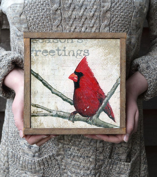 Cardinal Bird Decor Farmhouse Art Cardinal Bird Decor Farmhouse Art Seasonal Holiday Wall Decorations Framed Red And White Season S Greetings Sign