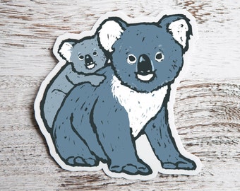 Koala Sticker, Waterproof Vinyl Animal Sticker, Koala Mother and Baby Sticker for Laptop or Water Bottle