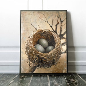 Poster Print, Unframed Bird Nest Print for Bedroom, Kitchen Art, Living Room Art, Nature Themed Farmhouse Style Decor Cottage Chic Art Print
