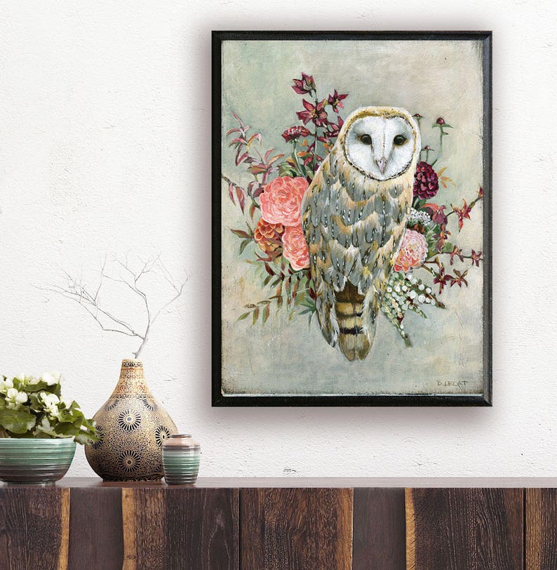 Barn Owl Art Print, Boho Style Owl Wall Decor, Owl Totem Gift Idea image 6