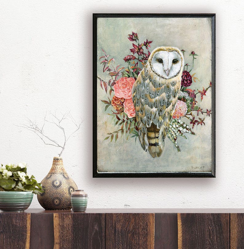 Barn Owl Art Print Boho Style Owl Wall Decor Owl Totem Gift Etsy