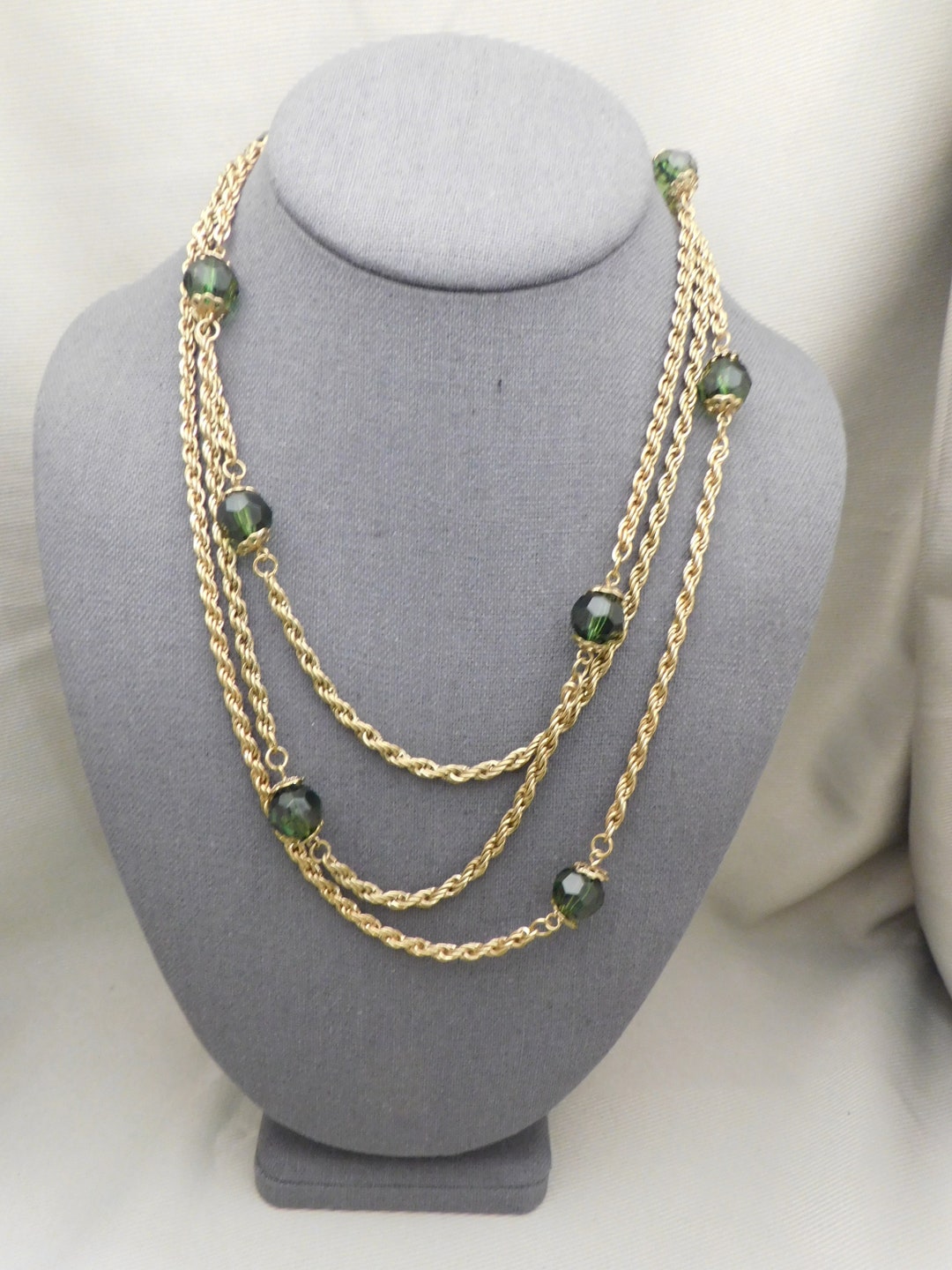 Extra Long Fashion Necklace for Women in Green and Gold Long Etsy