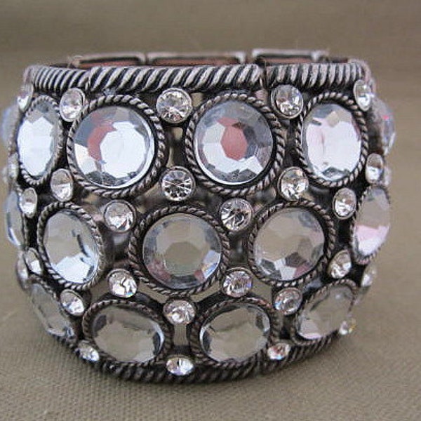 Wide Vintage Rhinestone Cuff Bracelet