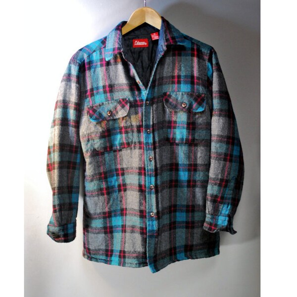 Vintage Coleman Plaid Flannel Shirt Jacket thermal lined Mens size small