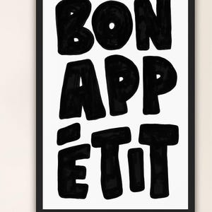 Bon Appétit Wall Art, Kitchen Decor, Wooden Wall Hanging, Modern Typography Sign, Black and White Kitchen Print, Dining Room Decor, Artwork