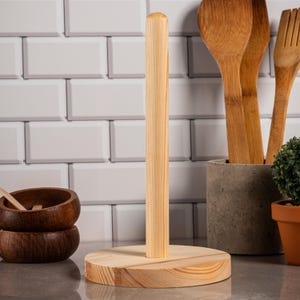 Natural Wood Paper Towel Holder | Handmade Kitchen Counter Paper Towel Holder | Rustic Decorative Wood Accessory | Modern Kitchen Organizer