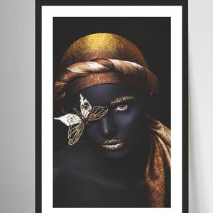 African Woman Luxury Wall Hanging, Black Gold Wooden Decor for Home & Office, Elegant Black Gold Woman Portrait, Wall Hanging Home Art Decor