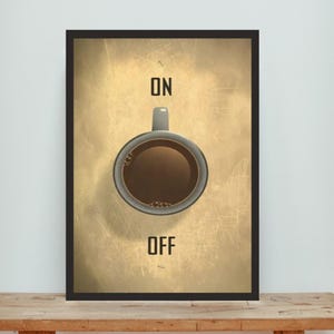 Arte mural para amantes del café, impresión divertida de café encendido/apagado, letrero rústico de madera para cocina, póster de madera con humor para la cocina, idea de regalo para la decoración de la cocina
