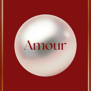 Amour Pearl ウォールアート – フランスのミニマリストデジタルプリント | 赤と金のラグジュアリーな美的ポスター、愛のタイポグラフィ装飾、即時ダウンロード