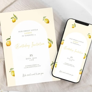 Editable Kids Birthday Invitation | Lemon Picnic Invitation | Summer Birthday Party | Instant Download | Citrus Birthday Card | Evite