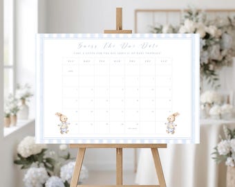 Blaues Häschen-Baby-Dusche erraten Fälligkeitsdatum Zeichen: Interaktives Partyspiel (Digitaler Download) BS-02