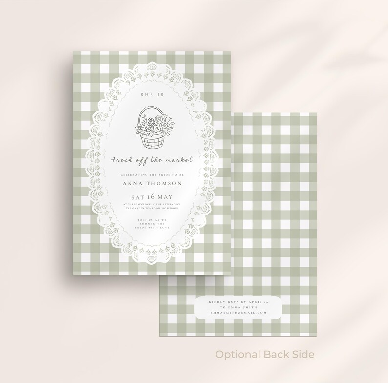 Green Gingham Bridal Shower Invitation: Fresh Off The Market Bridal Invite, Farmers Market Bridal Party (Digital Canva Template) BR-01 image 10
