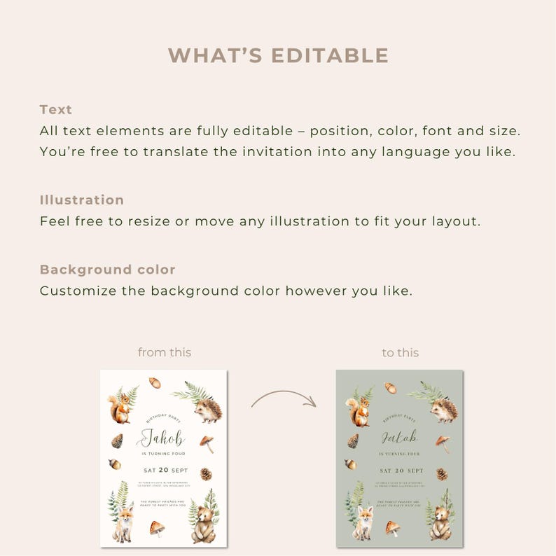 Woodland Kids Birthday Invitation Template | Forest Animal Party ...