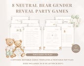 Gender Reveal Games Printable: Teddy Bear Baby Shower Activity, Neutral Baby Party Games (Editable Canva Template, Digital Download) GR-01